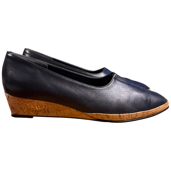 Magdesian Shoes - Magdesian Women's 10 Navy Leather Cork Wedge Heels Comfort Casual Italy